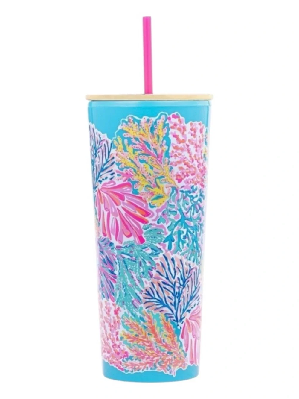 Lilly Pulitzer Splashdance 24oz Insulated Tumbler Cup Gold Lid Straw BNIB